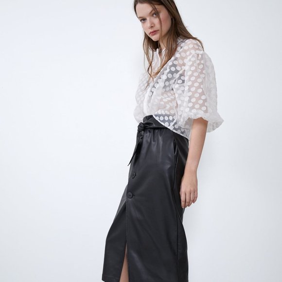 Zara POLKA DOT ORGANZA TOP-white-7385/155 - Picture 6 of 8